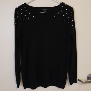 F21 Black Knit Sweater w/ Silver Rhinestone Shoulder Detail